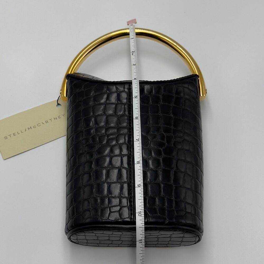 New Stella McCartney Black Croc Embossed Bucket Bag Gold Handle W/ Dust Bag - Picture 10 of 15